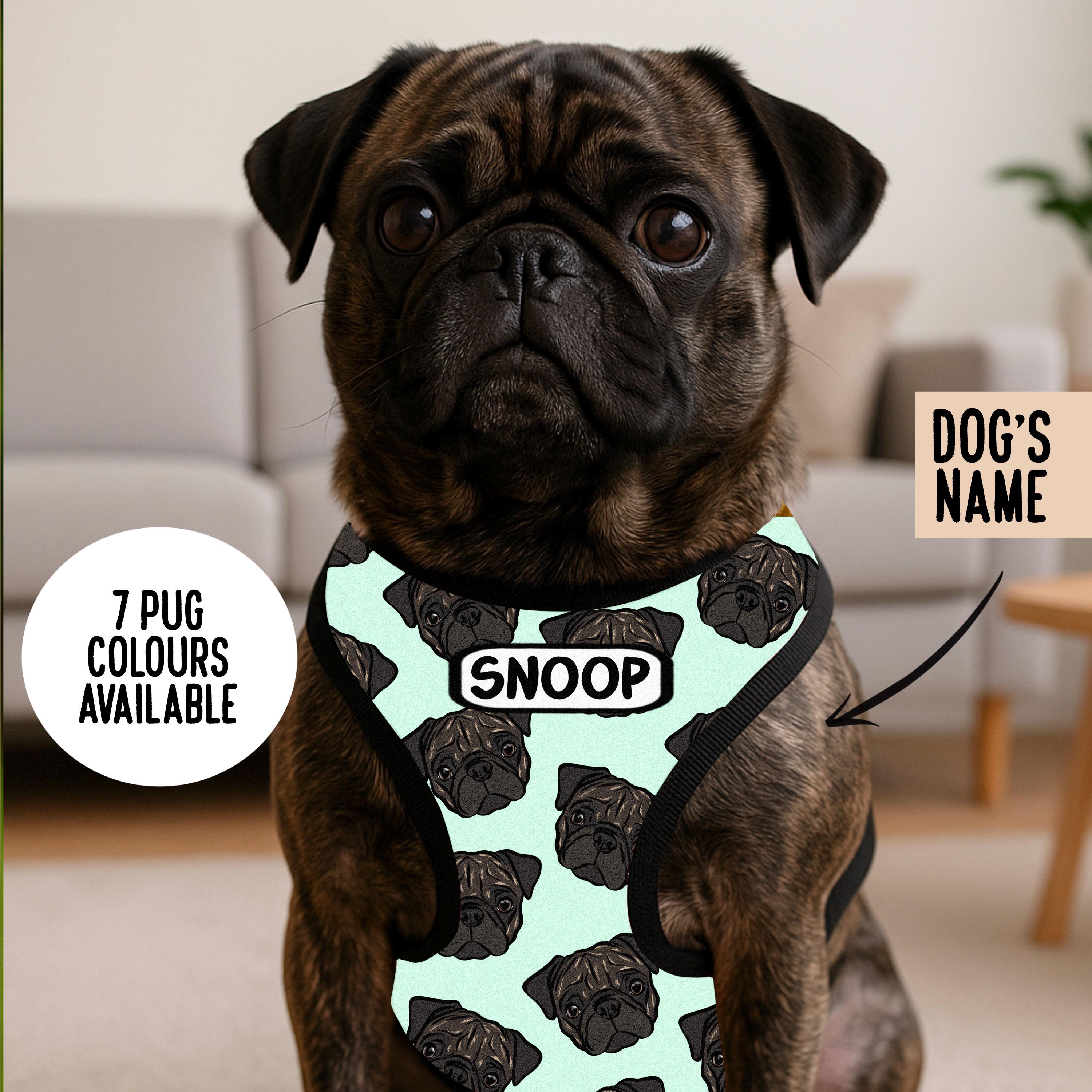 Custom Pug Face Neoprene Dog Harness: Personalized Step-in Design 