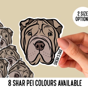 Autocollants Shar Pei personnalisés / Autocollants découpés avec des matrices de visage de chien personnalisés / Cadeaux de propriétaire de Shar Pei / Autocollant d'autocollant d'ordinateur portable de nom d'animal familier / Cadeau d'amant de Shar Pei