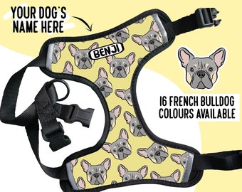 Franse Bulldog harnas gepersonaliseerde Frenchie gezicht harnas aangepaste Franse Bulldog patroon hond harnas Frenchie eigenaar cadeau verstelbare harnas