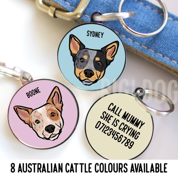 Étiquette d’identification australienne de chien de bétail/étiquette personnalisée d’illustration de race de chien/étiquette de collier d’animal familier/étiquette australienne d’identité de visage de bétail/amant de chien de bétail