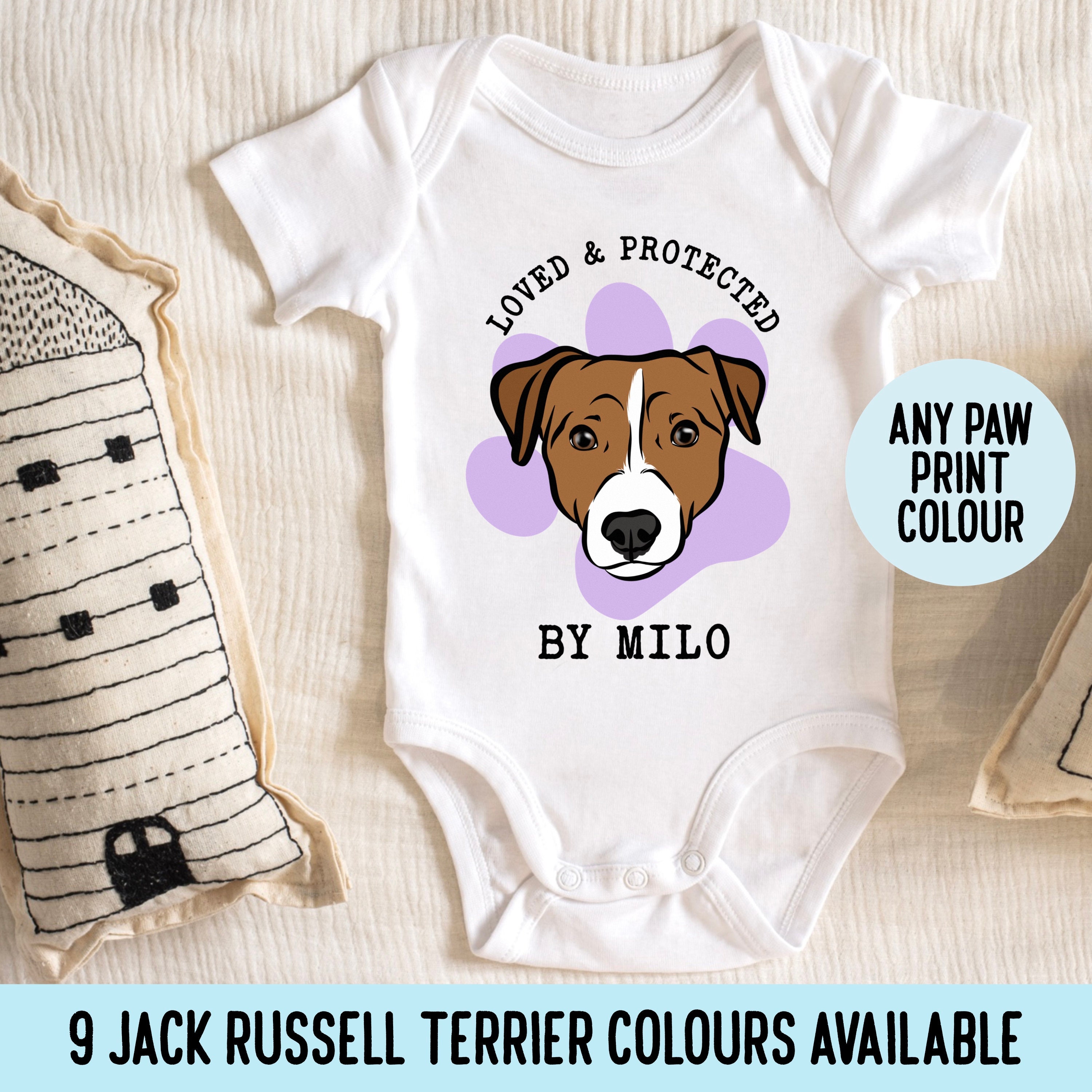 Jack Russell Terrier Baby Grow Personalised Jack Russell Face Baby Vest Custom Romper for Jack Russell Owner Dog Breed Face Baby Bodysuit Etsy