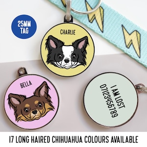 Long Haired Chihuahua ID Tag/ Personalised Small Dog Breed Identity Tag/ Customisable Pet Name Microchip Tag/Chihuahua Mum Dad Owner Gifts