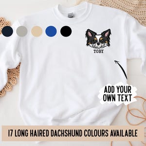 Langhaar Chihuahua Print Sweatshirt / personalisierte Hunderasse Porträt Sweatshirt / süße Chihuahua Liebhaber Kleidung Geschenk / Hundegesicht Rundhalspullover