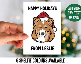 Tarjeta de Navidad de perro Sheltie / Tarjeta de felicitación festiva de raza de perro personalizable / Tarjeta personalizada de perro pastor de Shetland / Tarjeta de perro de Feliz Navidad