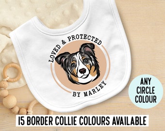 Border Collie Baby Lätzchen Personalisiertes Hundegesicht niedliches Baby Lätzchen für frischgebackene Eltern angepasst Hund Illustration Baby Shower Geschenk Border Collie Liebhaber