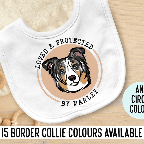 Border Collie Baby Bib Personalised Dog Face Cute Baby Bib for New Parents Customised Dog Illustration Baby Shower Gift Border Collie Lover