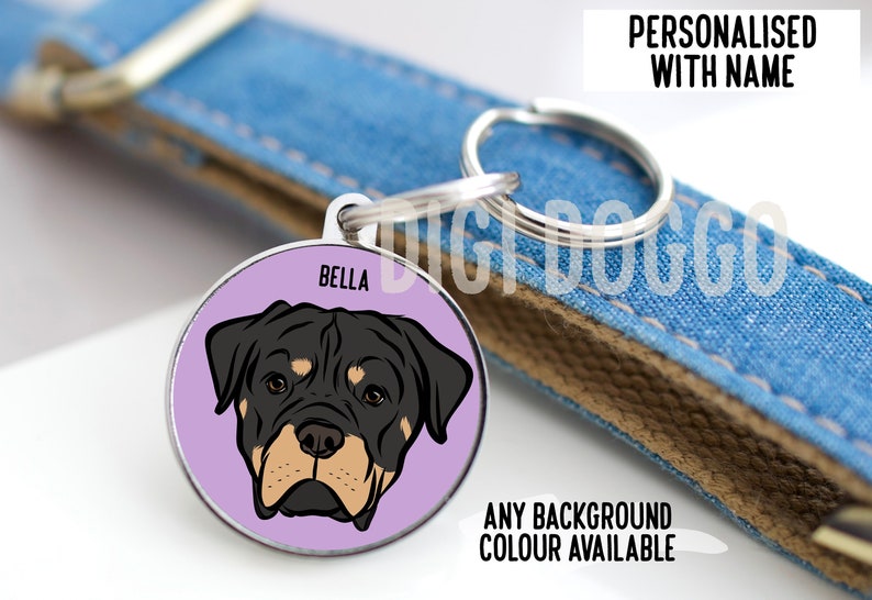 Personalized Rottweiler Dog ID Tag: Custom Breed Face & Name image 3