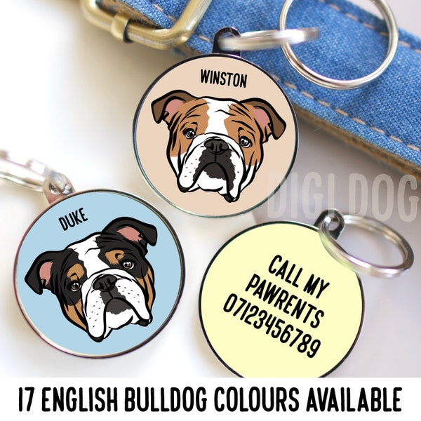 English Bulldog ID Tag/ Personalised Dog Breed Name Tag/ English Bully Custom Collar Tag/ Pet Identity Tag/ English Bulldog Owner Gift