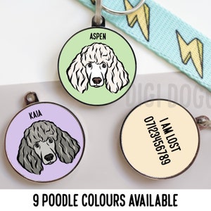 Poodle Dog ID Tag/ Personalised Dog Breed Name Tag/ Customised Standard Poodle Collar Tag/ Cute Poodle Face Tag/ Pet Identity Microchip Tag