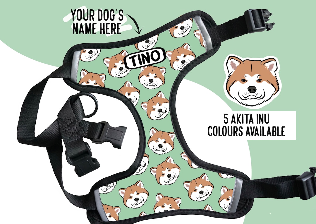 Akita Inu Harness/ Personalised Akita Inu Face Pattern Harness/ Reflective Dog Harness/ Akita