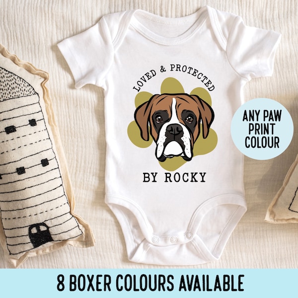 Personalised Boxer Baby Onesie/ Custom Boxer Face Baby Bodysuit/ Cute Boxer Baby Vest/ Baby Shower Gift for Boxer Owner/ Dog Name Onesie