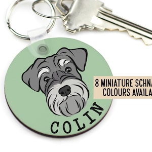 Miniature Schnauzer Keyring Personalised Schnauzer Name Keychain Cute Dog Face Keepsake Gift Custom Schnauzer Owner Lover Memorial Gift