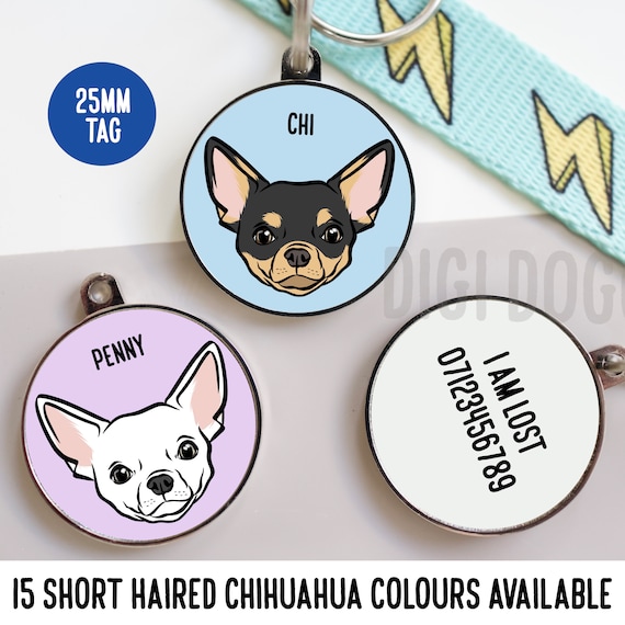 Personalized Chihuahua Dog ID Tag: Custom Face Collar Tag (25mm)