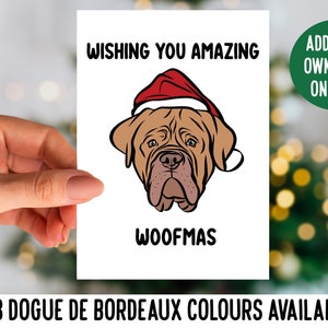 Bordeauxdogge Weihnachtskarte / Personalisierte Französischer Mastiff Grußkarte / Festliche Hund Illustration Karte / Frohe Weihnachten Hund Klappkarte