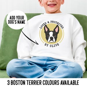 Boston Terrier Portrait Kids Jumper/ Personalised Boston Terrier Face Children Sweatshirt/ Dog Breed Illustration Crewneck/ Dog Family Gifts