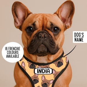 Personalisierte Französische Bulldogge Geschirr: Benutzerdefinierte Frenchie Gesichtsmuster, verstellbares Neopren