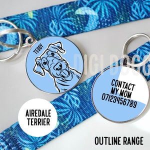 Airedale Terrier Outline ID Tag/ Minimalist Airedale Terrier ID Charm/ Personalised Circle ID Dog Tag/ Airedale Terrier Owner Cute Gift