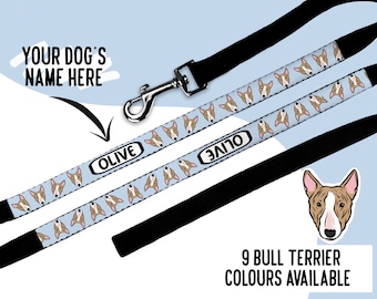 Bull Terrier Face Lead/ Personalised Bully Face Pattern Leash/ Custom Bull Terrier Gifts/ Bespoke Dog Walking Leash/ Bull Terrier Owner Gift