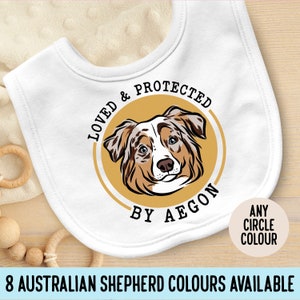 Australian Shepherd Baby Bib/ Personalised Dog Breed Portrait Baby Dribble Bib/ Dog Face Baby Napkin/ Custom Dog Print Baby Shower Gift