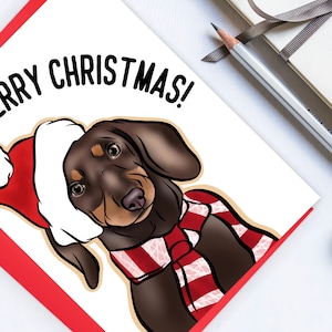 Dackel Weihnachtskarte / Frohe Weihnachten Grußkarte / Hunderasse Festkarte / Schokoladenwurst Hundekarte / Hundebesitzer Feier Geschenk