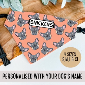 French Bulldog Bandana/ Design Your Own Pet Bandana/ Custom French Bulldog Face Name Bandana/ Dog Face Pattern Bandana/ Frenchie Owner Gift