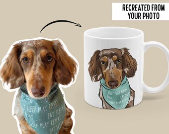Taza personalizada con retrato de mascota: ilustración personalizada de perro y gato
