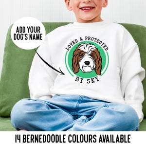 Personalised Bernedoodle Kids Jumper/ Cute Dog Face Child Sweatshirt/ Dog Breed Youth Jumper Gift/ Bernedoodle Illustration Sweater Present