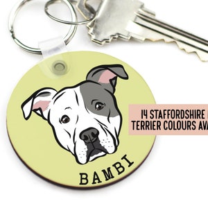 Staffordshire Bull Terrier Keyring/ Personalised Staffy Face Keychain/ Staffy Mum Keepsake Gifts/ Custom Staffy Name Keyring/ Dog Owner Gift