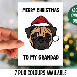 Cartolina di Natale con faccia di carlino / Cartolina festiva di razza di carlino personalizzata / Cartolina d'auguri personalizzabile carlino carino / Cartolina di buon Natale con illustrazione del cane