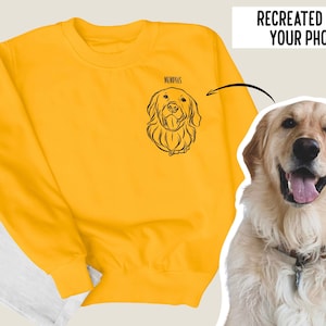 Felpa personalizzata per animali domestici / Ritratto di cane da foto / Pet Face Portrait Crewneck Jumper / Dog Lover Gift / Outline Cartoon Art / Pet Loss Gift