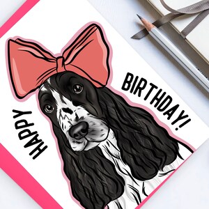 Biglietto di compleanno Cocker Spaniel / Biglietto di illustrazione della razza del cane / Biglietto d'auguri per il proprietario del cane di buon compleanno / Ritratto di Cocker Spaniel inglese carino