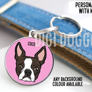 Médaille d'identification personnalisée portrait Boston Terrier : Médaille personnalisée pour collier d'animal de compagnie image 3