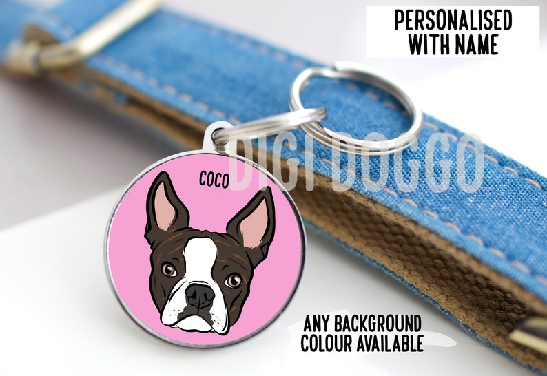 Médaille d'identification personnalisée portrait Boston Terrier : Médaille personnalisée pour collier d'animal de compagnie image 3