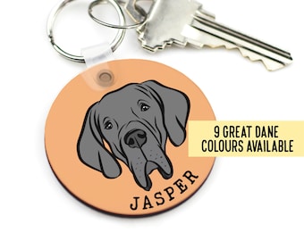 Personalized Dane Portrait Keychain: Custom Dog Name Keyring