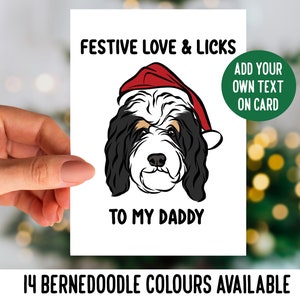 Bernedoodle gezicht kerstkaart / gepersonaliseerde hondenras illustratie wenskaart / Bernedoodle eigenaar minnaar feestelijke geschenken / hond gevouwen kaart