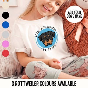 Rottweiler Kids T-Shirt/ Custom Rottie Print Children Tee/Pet Child Crewneck Top/Large Dog Breed Toddler T-Shirt Gift for Rottweiler Family