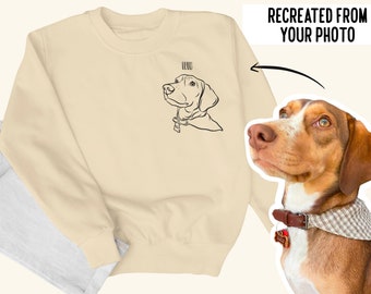 Sweat-shirt personnalisé pour visage d’animal de compagnie/ Pull portrait de contour de chat de chien/ Sweat-shirt Crewneck Custom Line Art/ Pull d’illustration d’amoureux d’animaux de compagnie