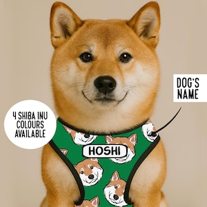 Arnés para perro personalizado con cara de Shiba Inu: nombre personalizado, ajustable, reflectante