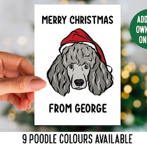 Poodle Christmas Card/ Customisable Poodle Illustration Card/ Standard Poodle Face Greeting Card/ Merry Christmas Festive Dog Breed Card