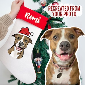 Pet Portrait Christmas Stocking/ Personalised Dog Illustration Xmas Stocking/ Luxury Dog Christmas Stocking/ Pet Christmas Treat Bag Gift