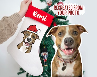 Personalized Pet Portrait Christmas Stocking: Custom Dog Illustration