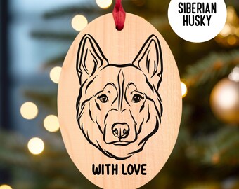 Siberian Husky Christmas Ornament: Personalized Dog Portrait, Hinoki Wood