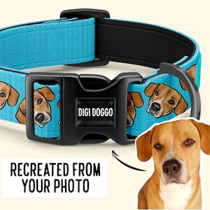 Personalised Dog Face Collar/ Custom Dog Illustration Adjustable Collar/ Cute Pet Face Name Sublimation Collar/ Dog Walking Accessory Gift