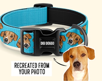 Personalised Dog Face Collar/ Custom Dog Illustration Adjustable Collar/ Cute Pet Face Name Sublimation Collar/ Dog Walking Accessory Gift