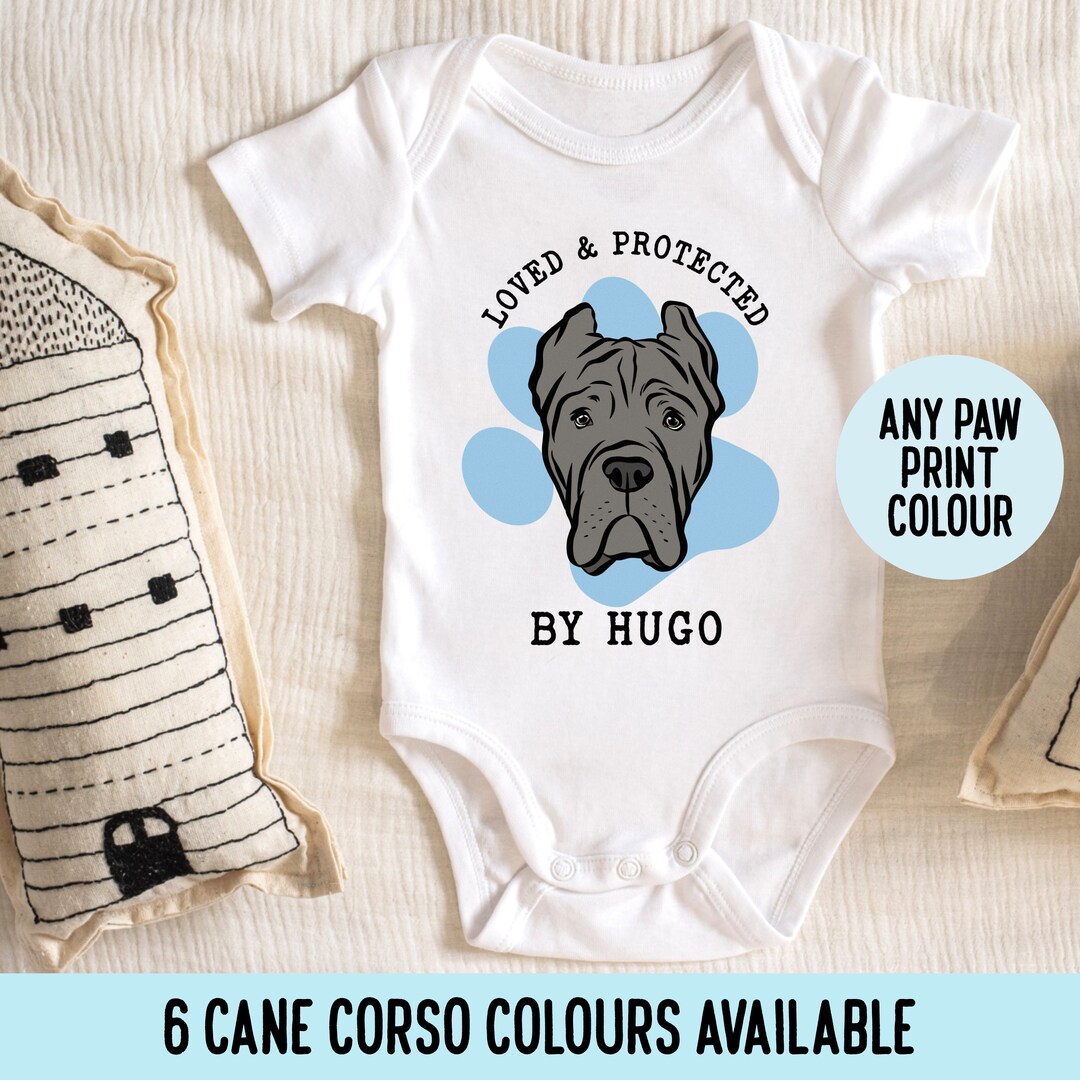 Protected By My Cane Corso Baby Bodysuit - Funny Infant Romper With Dog Lover Design