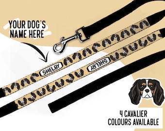Cavalier King Charles Spaniel Lead/ Bespoke Dog Portrait Lead/ Custom Dog Name Leash/ Dog Walking Lead/ Cavalier Owner Gifts Unique Dog Lead