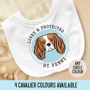 Cavalier King Charles Spaniel Baby Bib/ Cute Cavalier Digital Portrait Baby Bib/ Pregnancy Announcement Gift for Dog Owner/ Cavalier Lover
