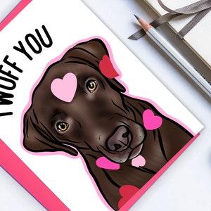 Labrador-Grußkarte / Schokoladen-Labor-Valentinstag-Karte / personalisierte Hunderasse-Liebes-Karte / Labrador-Mama-Geschenk / süße Hund-Illustrations-Karte