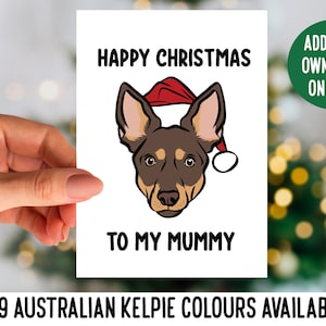 Australian Kelpie Christmas Card/ Personalised Kelpie Cartoon Greeting Card/ Customised Dog Owner Card/ Festive Dog Card/ Kelpie Owner Gift