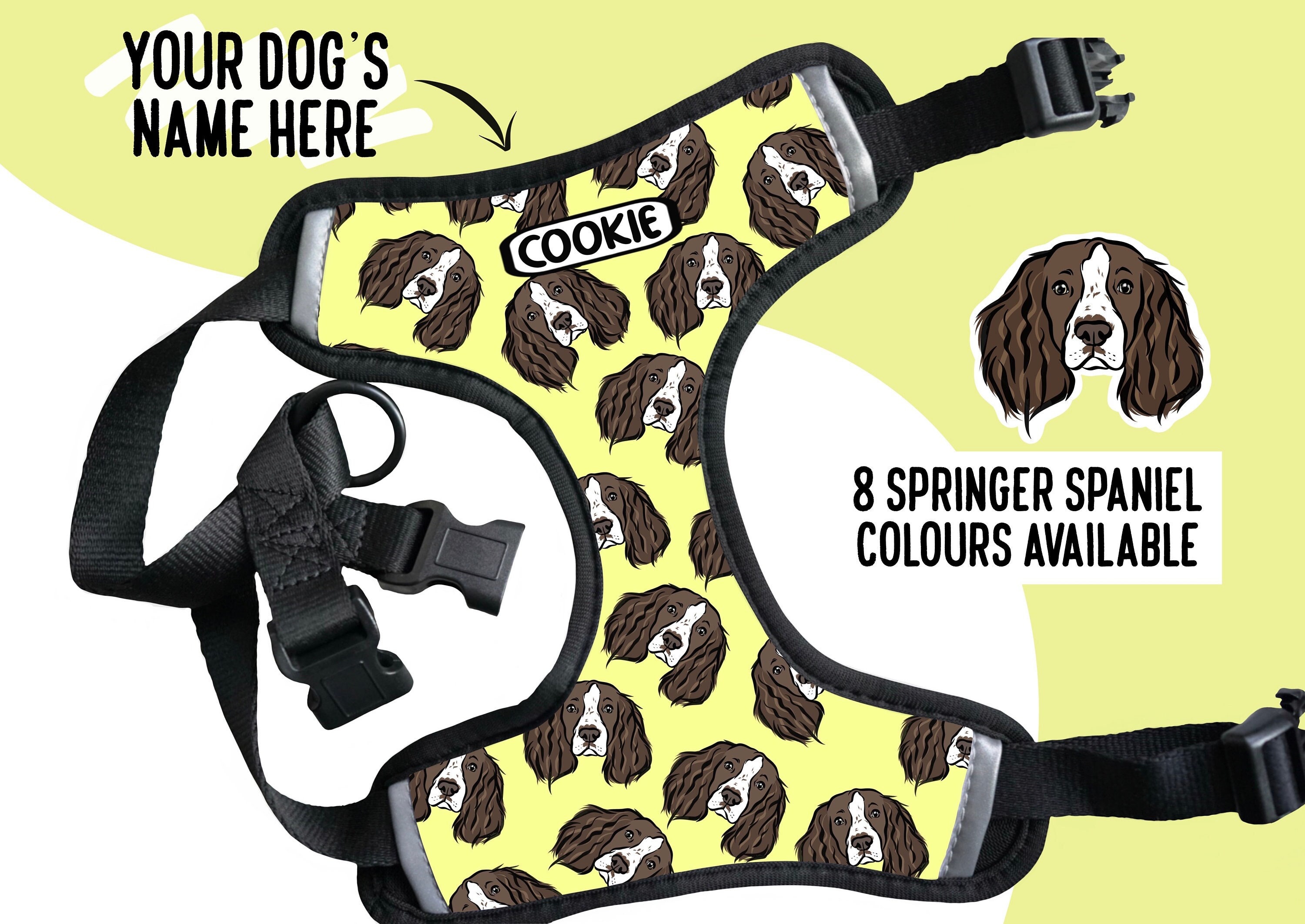 Springer Spaniel Harness Personalised Dog Face Harness Custom Spaniel Name Adjustable Harness Springer Spaniel Owner Gift Cute Spaniel Art Etsy Canada
